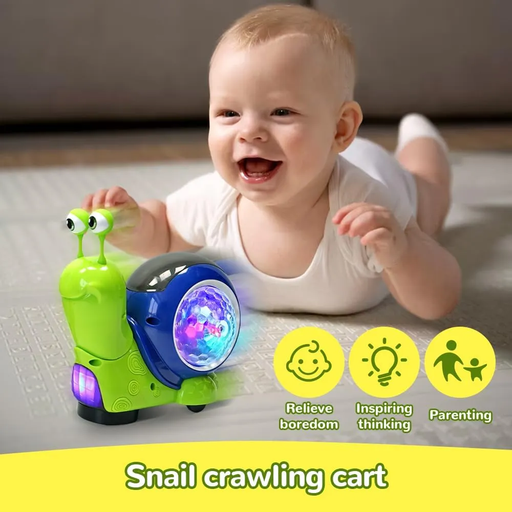 Luminous Snail Toy, 2025 New Crawling Snail Toys, Cute Electric Tummy Time Dancing Musical Light up Snail Toy Sensory (2 Pcs)