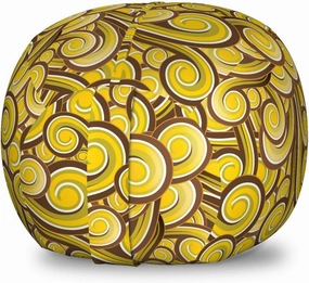 Lunarable Yellow and Brown Storage Toy Bag Chair, Swirled Retro Circles in Earthen Toned Curves Old Fashioned Pattern, Stuffed Animal Organizer Washable Bag, Small Size, Chocolate Khaki
