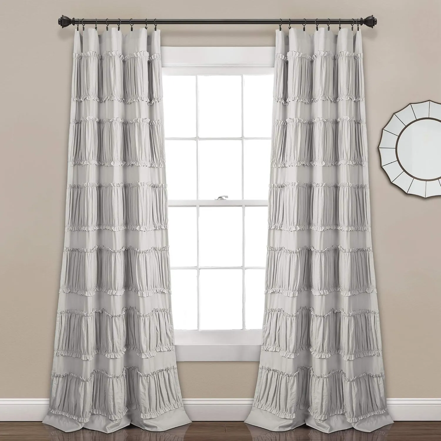 Lush Decor Nova Ruffle Window Curtain Panel Pair, 42"W x 84"L, Gray