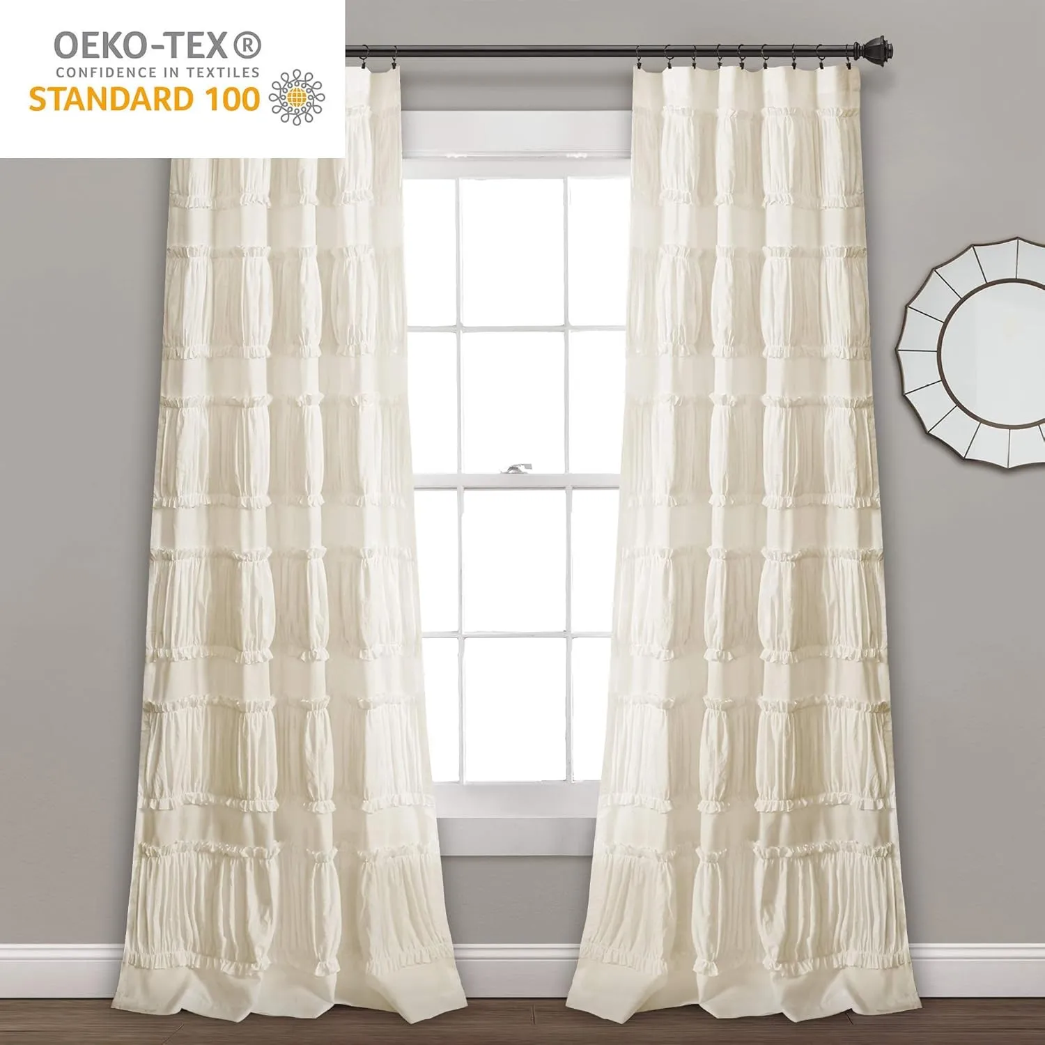 Lush Decor Nova Ruffle Window Curtain Panel Pair, 42"W x 84"L, Pale Yellow/Ivory