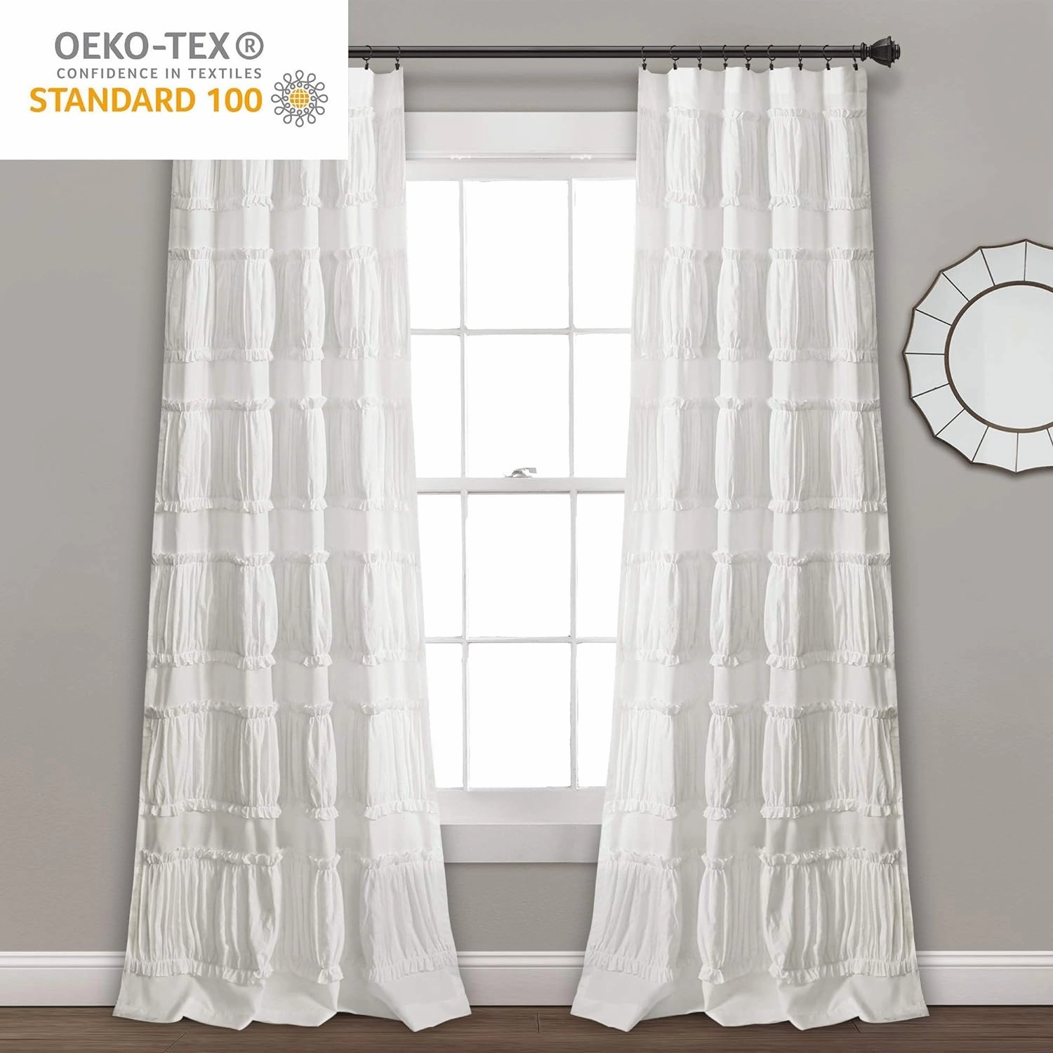 Lush Decor Nova Ruffle Window Curtain Panel Pair, 42"W x 84"L, White