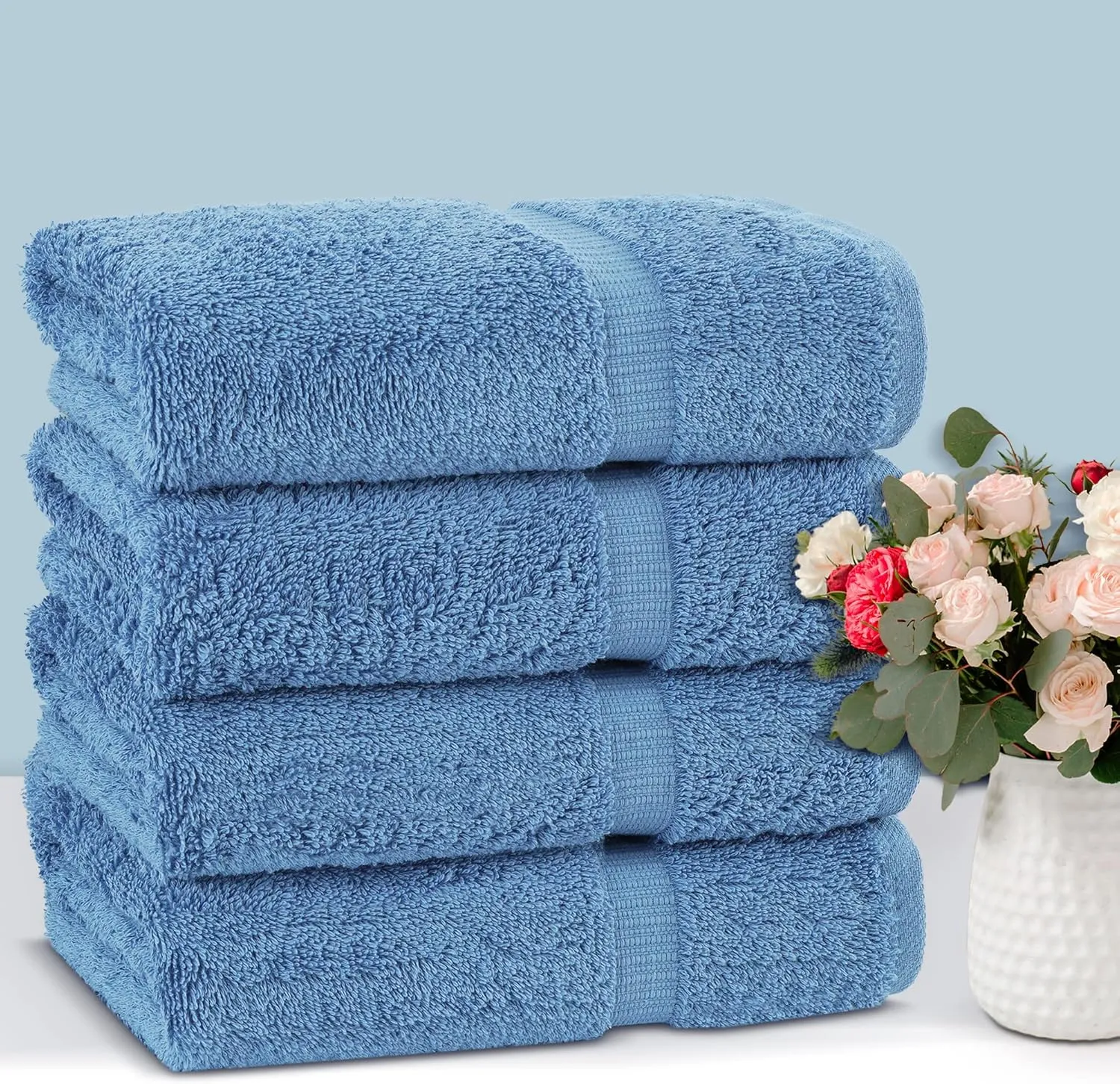 Luxury Hotel & Spa 100% Cotton Premium Turkish Bath Towels, 27" x 54'' (Set of 4, Wedgewood)