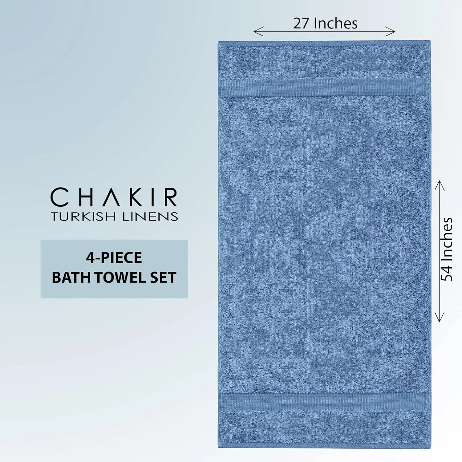 Luxury Hotel & Spa 100% Cotton Premium Turkish Bath Towels, 27" x 54'' (Set of 4, Wedgewood)