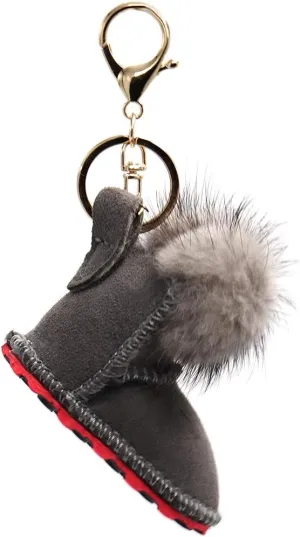 Luxury Shearling Winter Boot Keychain with Genuine Mink Fur - Bag Purse Charm - Fluffy Fur Ball - Fashion Gift