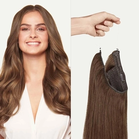 Luxy 100% Remy Human Hair – Halo Clip-In Hair Extensions –Natural Looking Volume & Length - One-Piece - Easy 5-Min Application 180 grams 20" Chestnut Brown Halo