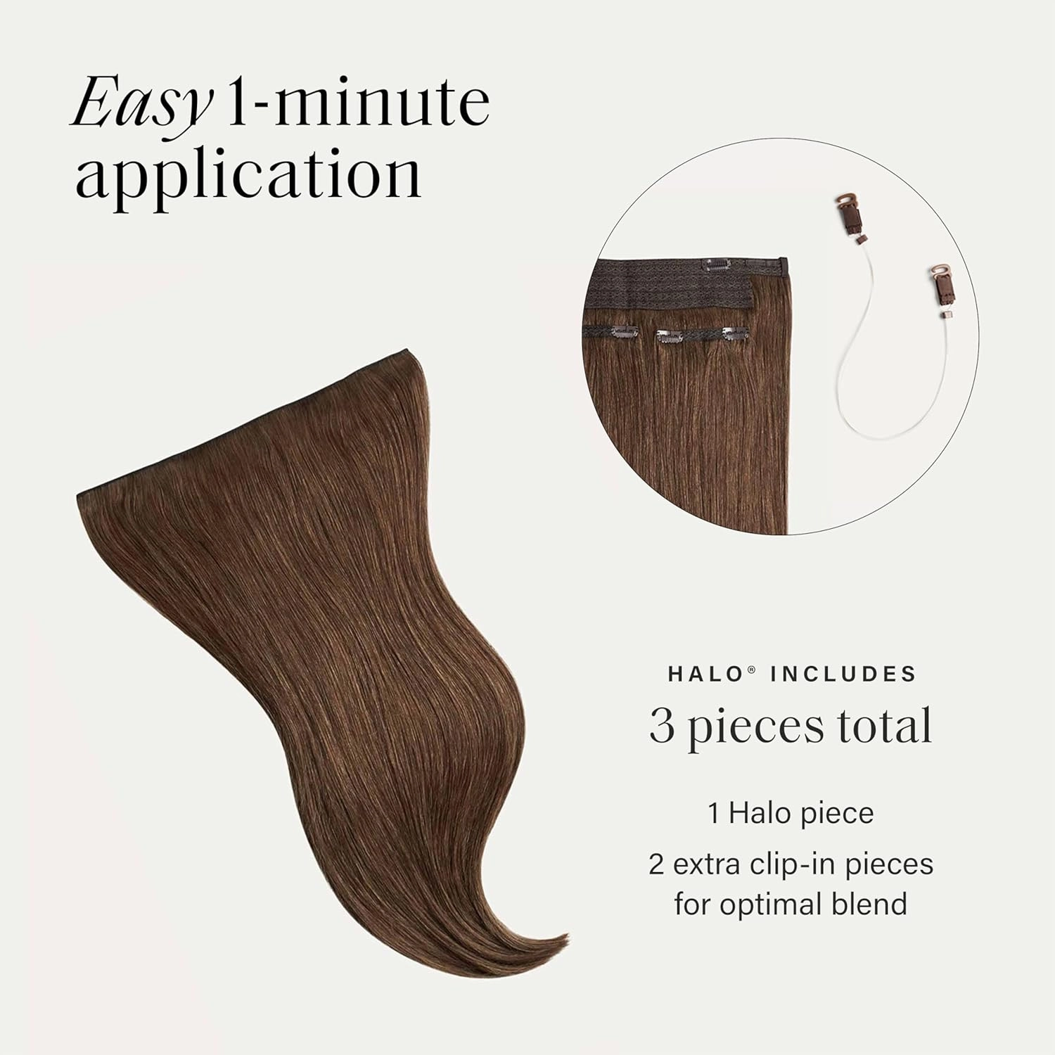 Luxy 100% Remy Human Hair – Halo Clip-In Hair Extensions –Natural Looking Volume & Length - One-Piece - Easy 5-Min Application 180 grams 20" Chestnut Brown Halo