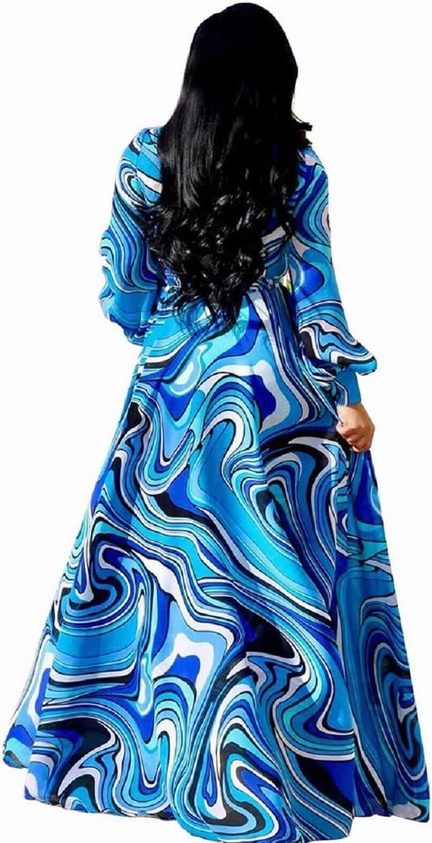 lvenzse Womens Maxi Dress Boho Chiffon Floral Printed Long Party Dresses Plus Size with Belt (FBA)