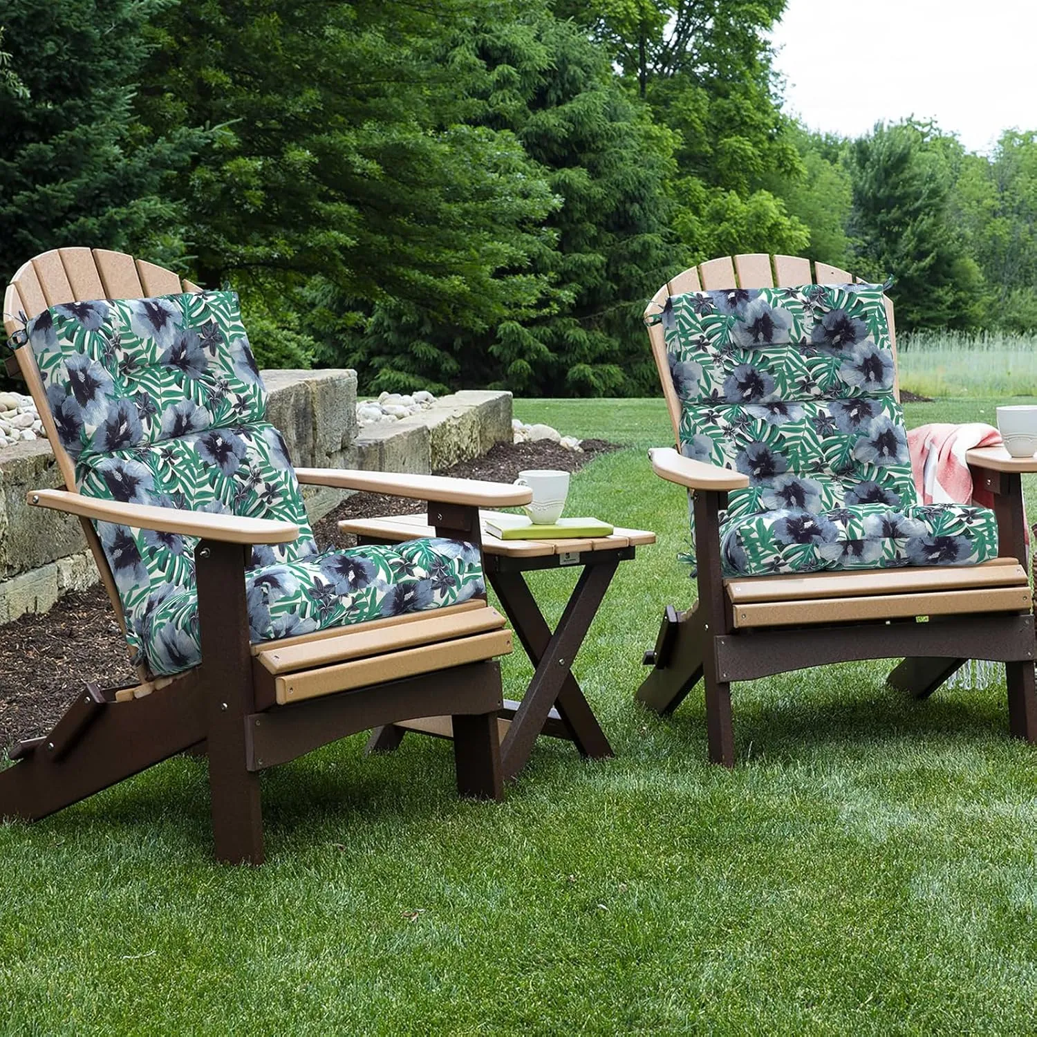 LVTXIII 2 Pack Outdoor/Indoor High Back Chair Cushions, Deep Seat Patio Seat and Back Cushion Set, Stuffed High Rebound Foam Rocking Chair Cushions, 44"x22"x4", Blue Salmone Tropical
