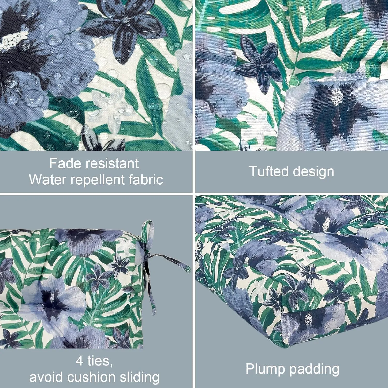 LVTXIII 2 Pack Outdoor/Indoor High Back Chair Cushions, Deep Seat Patio Seat and Back Cushion Set, Stuffed High Rebound Foam Rocking Chair Cushions, 44"x22"x4", Blue Salmone Tropical