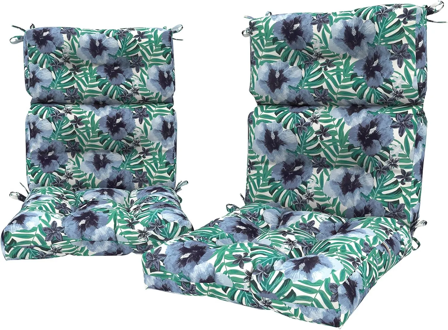 LVTXIII 2 Pack Outdoor/Indoor High Back Chair Cushions, Deep Seat Patio Seat and Back Cushion Set, Stuffed High Rebound Foam Rocking Chair Cushions, 44"x22"x4", Blue Salmone Tropical