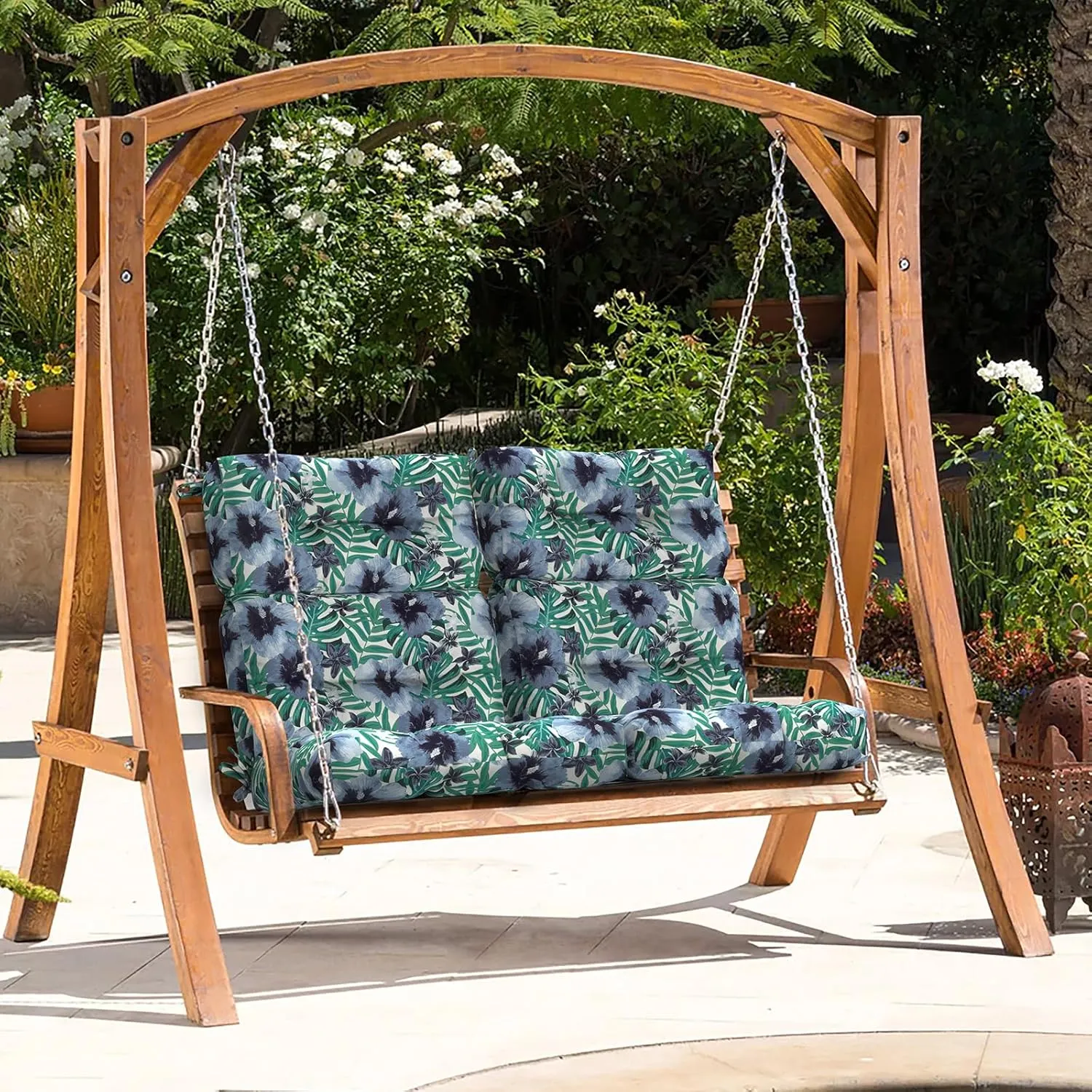 LVTXIII 2 Pack Outdoor/Indoor High Back Chair Cushions, Deep Seat Patio Seat and Back Cushion Set, Stuffed High Rebound Foam Rocking Chair Cushions, 44"x22"x4", Blue Salmone Tropical