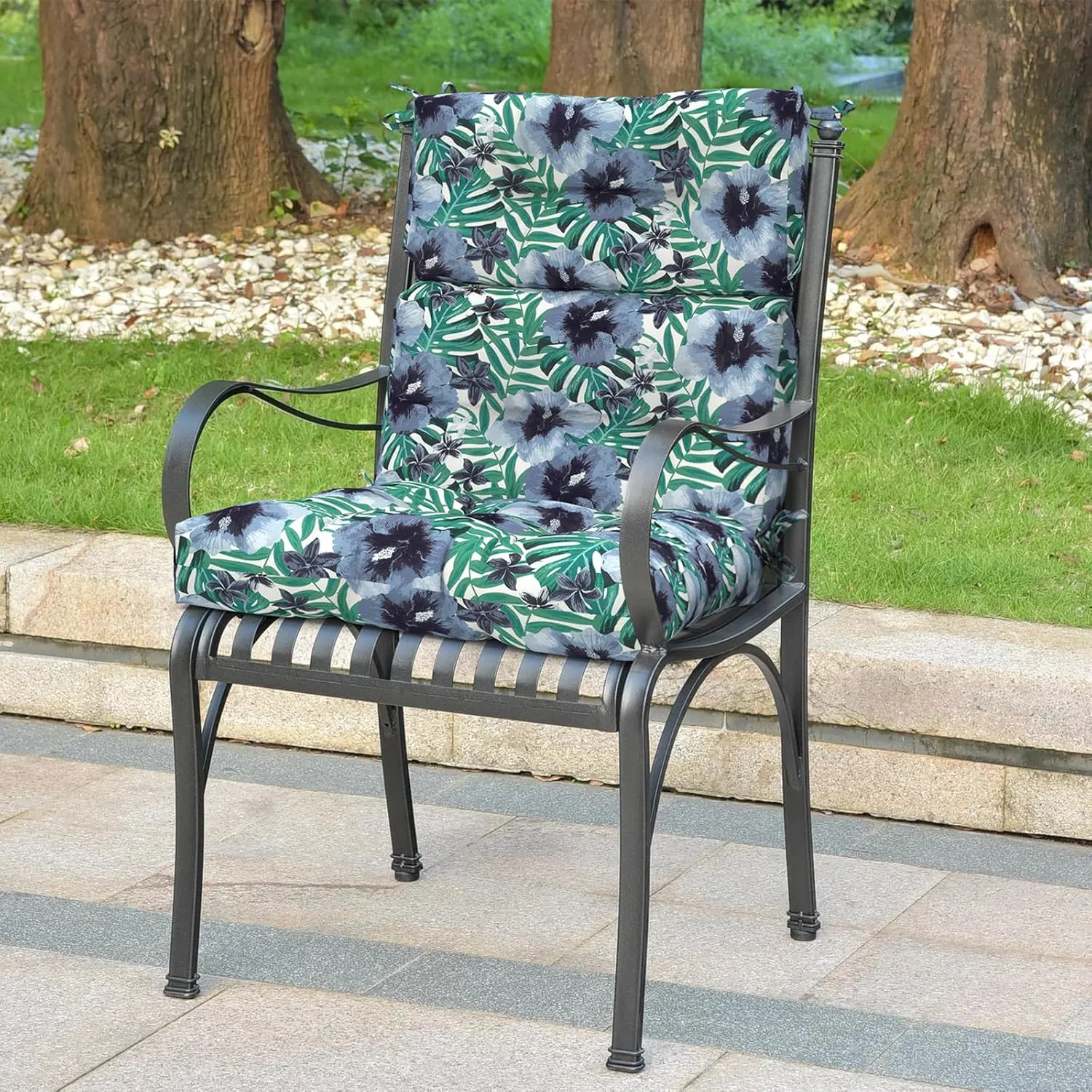 LVTXIII 2 Pack Outdoor/Indoor High Back Chair Cushions, Deep Seat Patio Seat and Back Cushion Set, Stuffed High Rebound Foam Rocking Chair Cushions, 44"x22"x4", Blue Salmone Tropical