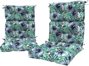 LVTXIII 2 Pack Outdoor/Indoor High Back Chair Cushions, Deep Seat Patio Seat and Back Cushion Set, Stuffed High Rebound Foam Rocking Chair Cushions, 44"x22"x4", Blue Salmone Tropical