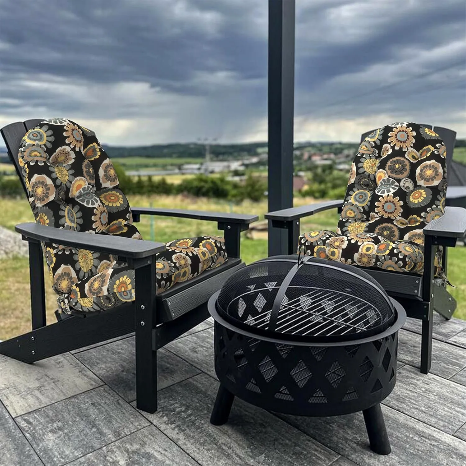 LVTXIII Outdoor Adirondack Chair Cushions, 44x19x4 Inch Non-Slip High Back Rocking Chair Cushion, Tufted Patio Lounge Cushion Seat Cushion, Set of 2, Black Yellow Crosby