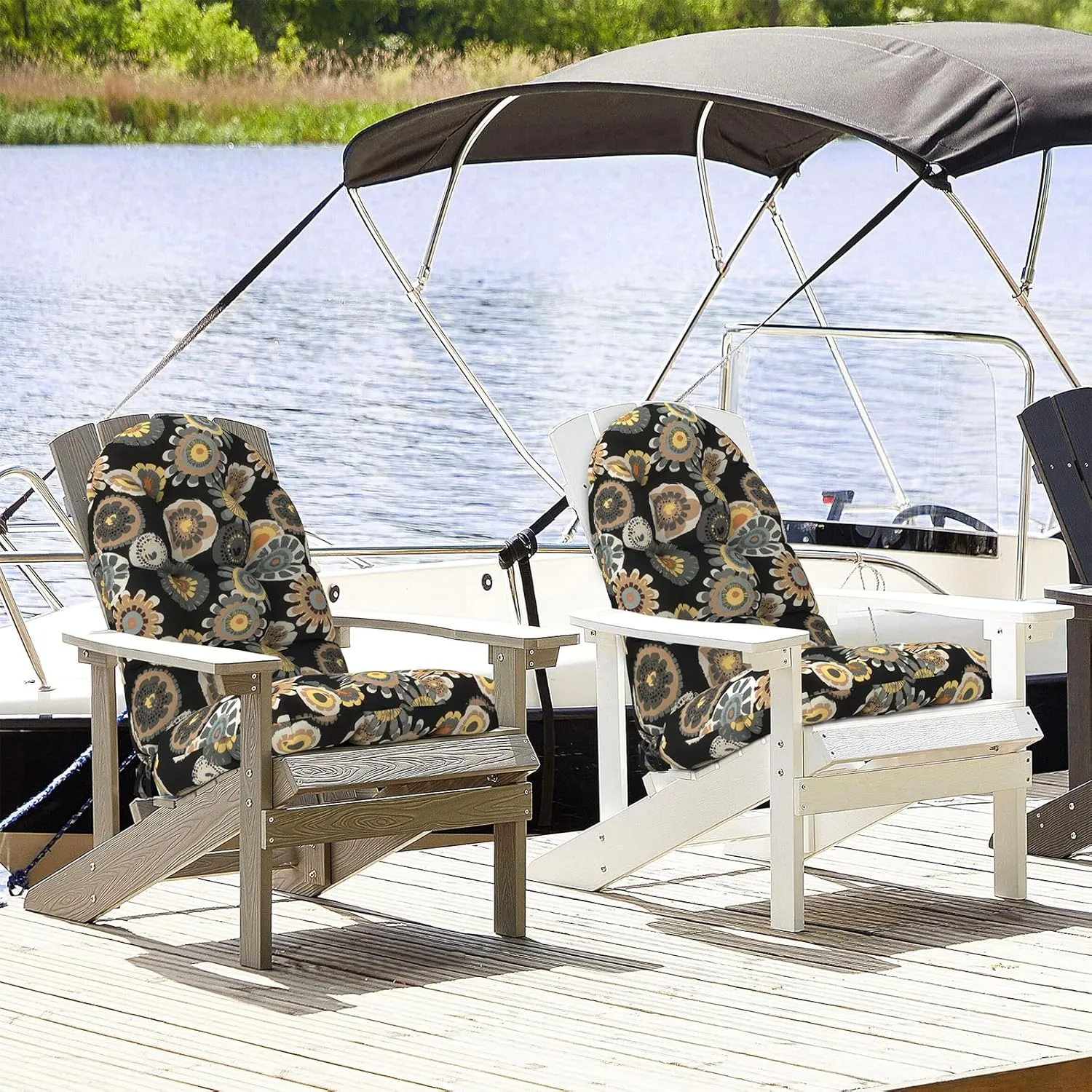 LVTXIII Outdoor Adirondack Chair Cushions, 44x19x4 Inch Non-Slip High Back Rocking Chair Cushion, Tufted Patio Lounge Cushion Seat Cushion, Set of 2, Black Yellow Crosby