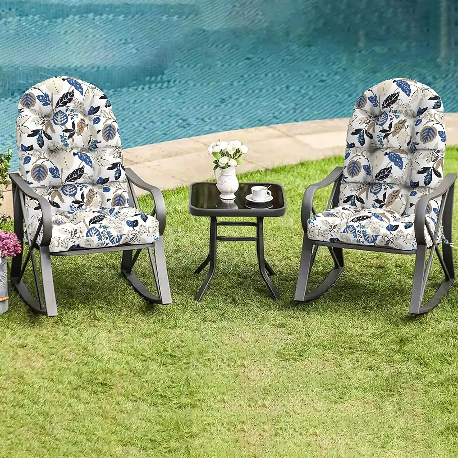 LVTXIII Outdoor Adirondack Chair Cushions, 44x19x4 Inch Non-Slip High Back Rocking Chair Cushion, Tufted Patio Lounge Cushion Seat Cushion, Set of 2, Breeze Leaves Beige
