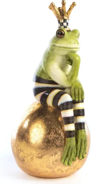 MACKENZIE-CHILDS Fergal Frog on Ball, Cute Frog Statue, Unique Frog Decoration for Bathroom or Living Room