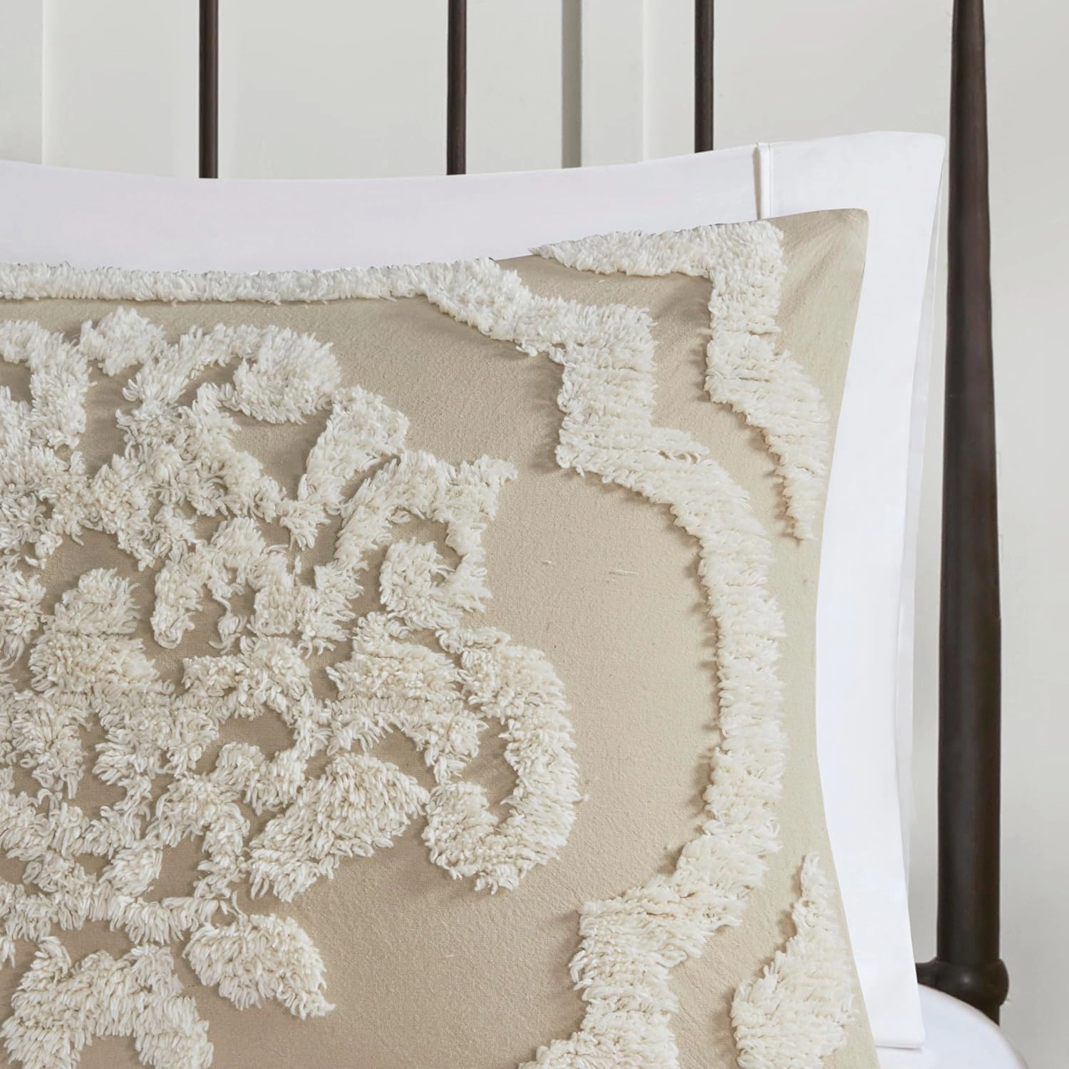 Madison Park Tufted Chenille Cotton Comforter, All Season Bedding Set, Matching Shams, Viola, Damask Taupe King/Cal King(104"x92") 3 Piece