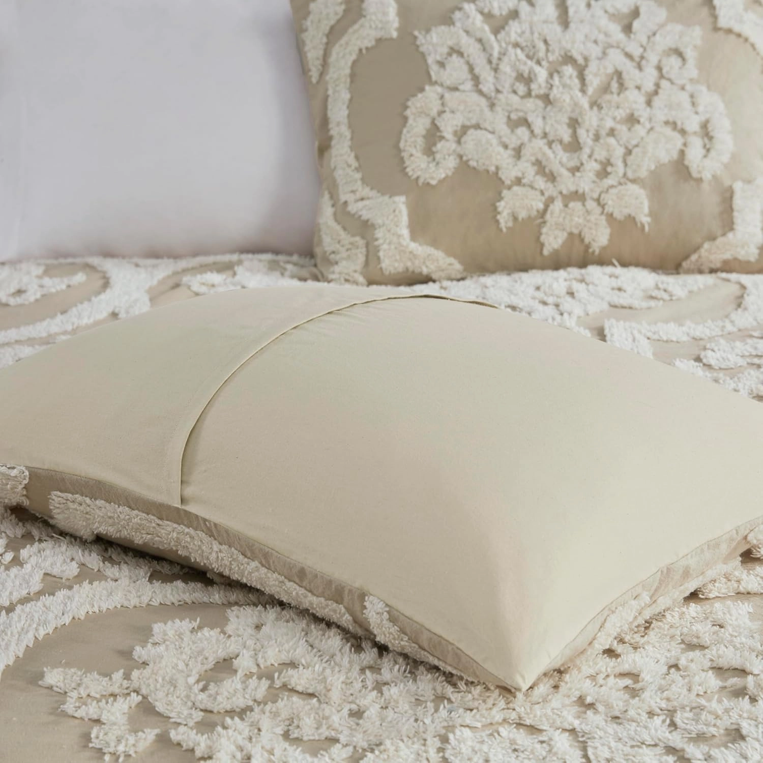 Madison Park Tufted Chenille Cotton Comforter, All Season Bedding Set, Matching Shams, Viola, Damask Taupe King/Cal King(104"x92") 3 Piece