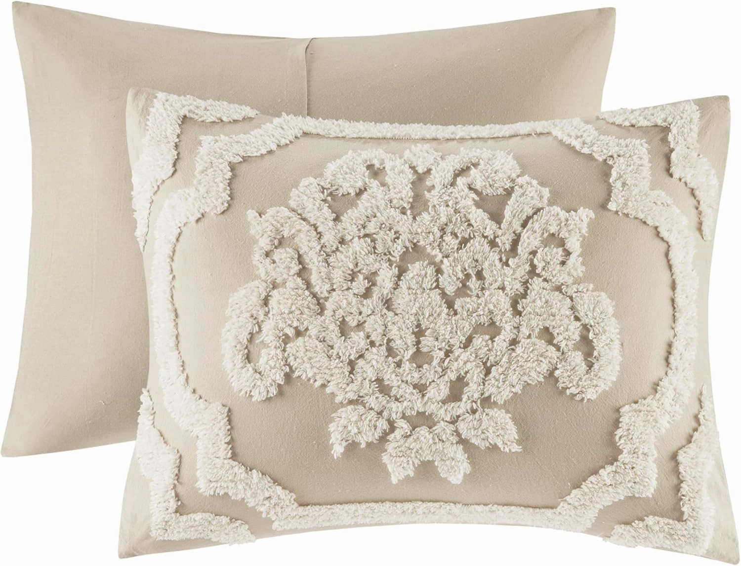 Madison Park Tufted Chenille Cotton Comforter, All Season Bedding Set, Matching Shams, Viola, Damask Taupe King/Cal King(104"x92") 3 Piece