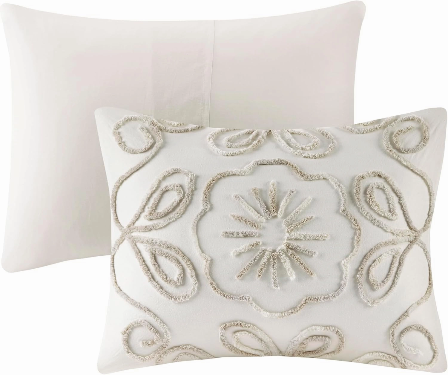 Madison Park Violette Lightweight 100% Cotton Quilt Set, Breathable Chenille Tufted, Shabby Chic Boho Medallion Design, Sham, Ivory/Taupe, Coverlet Full/Queen (90 in x 90 in) 3 Piece