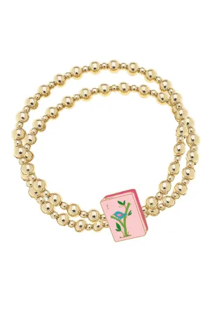 Mahjong 2-Row Gold Bead Stretch Bracelet