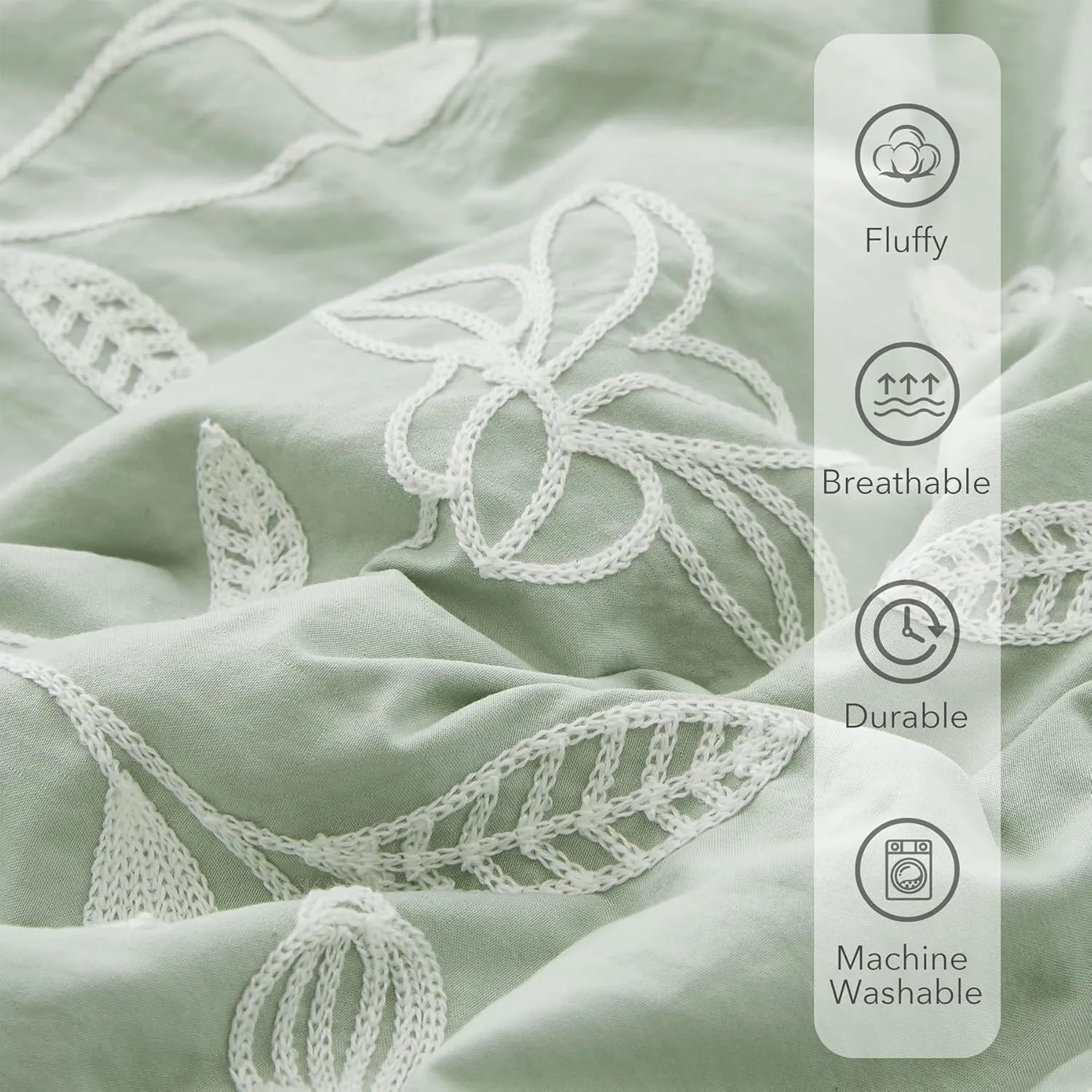 MaiRêve Green Embroidery Comforter Set King Size with Sheets 7 Pieces, Floral Farmhouse King Size Bedding Set, All Season Bedding Set with Comforters, Sheets, Pillowcases & Shams, Bed in A Bag King