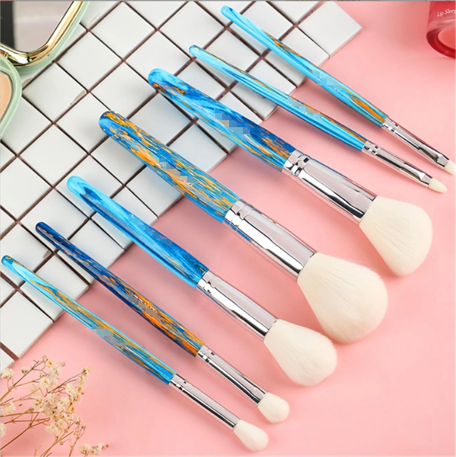 Make Up Brushes Set Makeup Brush Set Blue 7-Piece Set Suitable for Eye Brushes and Facial Contour Brushes Makeup Tools Set