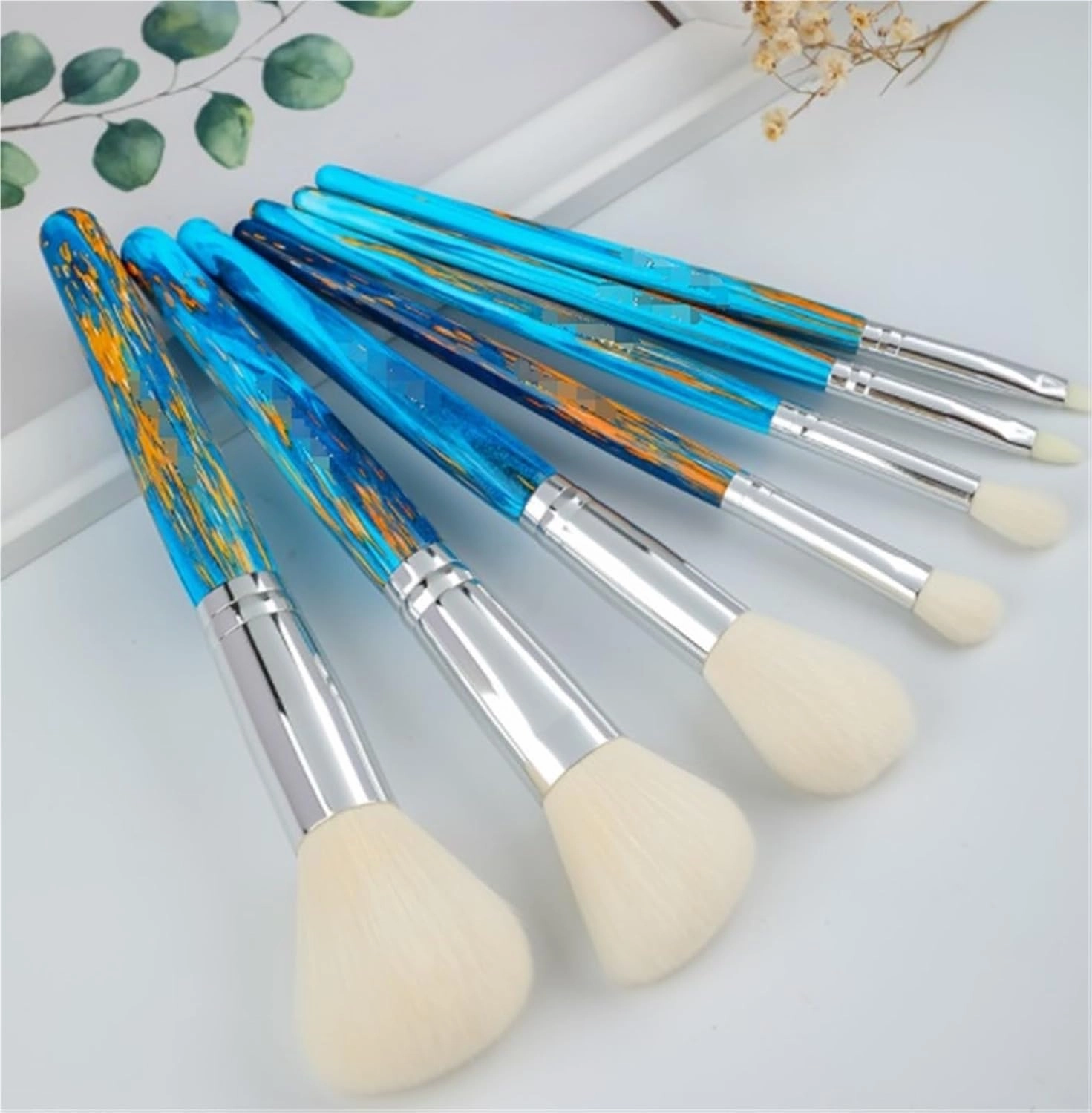 Make Up Brushes Set Makeup Brush Set Blue 7-Piece Set Suitable for Eye Brushes and Facial Contour Brushes Makeup Tools Set