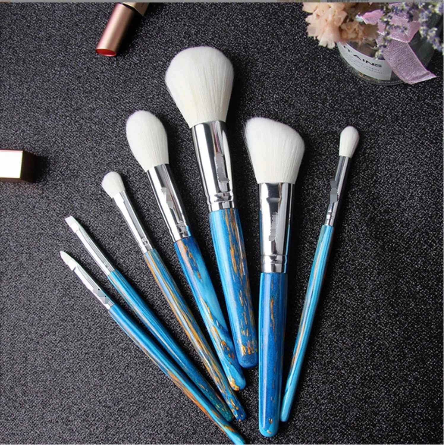 Make Up Brushes Set Makeup Brush Set Blue 7-Piece Set Suitable for Eye Brushes and Facial Contour Brushes Makeup Tools Set