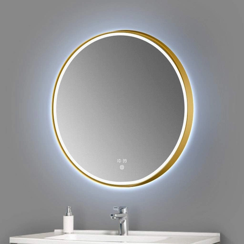 Makeup Mirror, Makeup Mirror Round Wall Mount Lighted Mirror,Smart Vanity Mirror with Lights Metal Framed Hanging Mirror for Bathroom and Living Room Wall-Mounted Vanity Mirrors
