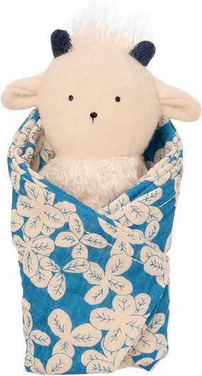 Manhattan Toy Embroidered Plush Goat Baby Rattle   Soft Cotton Burp Cloth, 16 x 16 Inches
