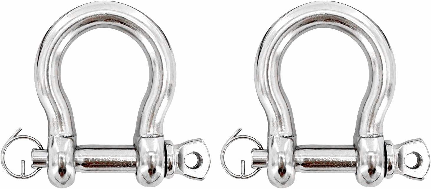 Marine 2pcs Anchor Shackle 316 Stainless Steel Anti-Off Bow Shackle with Locking Ring 1/2 inch (12mm)