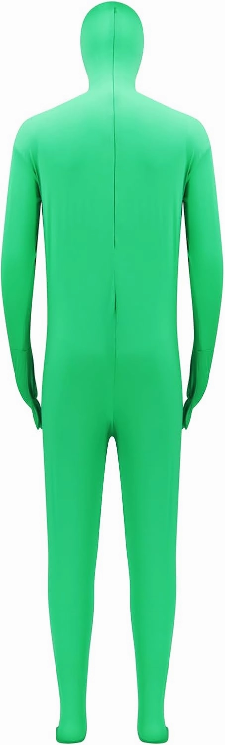 Martian Costume Mens Green Alien Cosplay Bodysuit with Cloak Full Body Greenman Suit for Adult Halloween Fancy Dress
