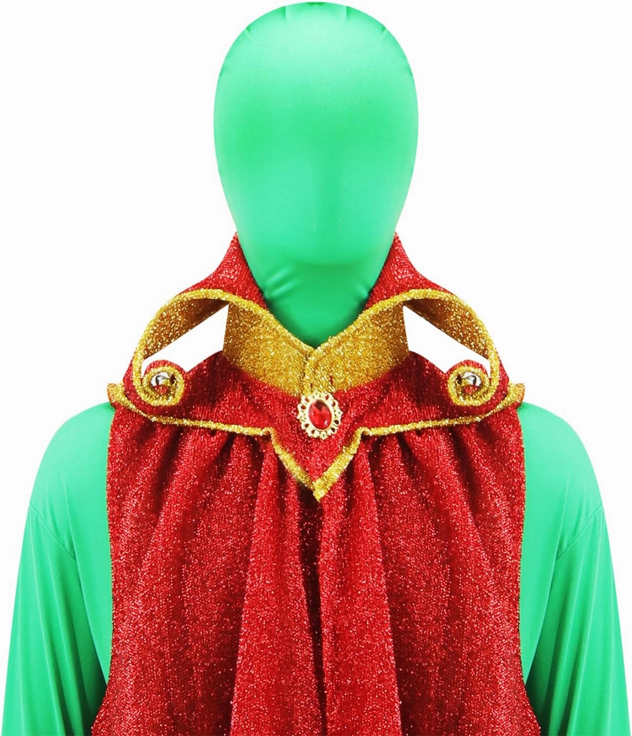 Martian Costume Mens Green Alien Cosplay Bodysuit with Cloak Full Body Greenman Suit for Adult Halloween Fancy Dress