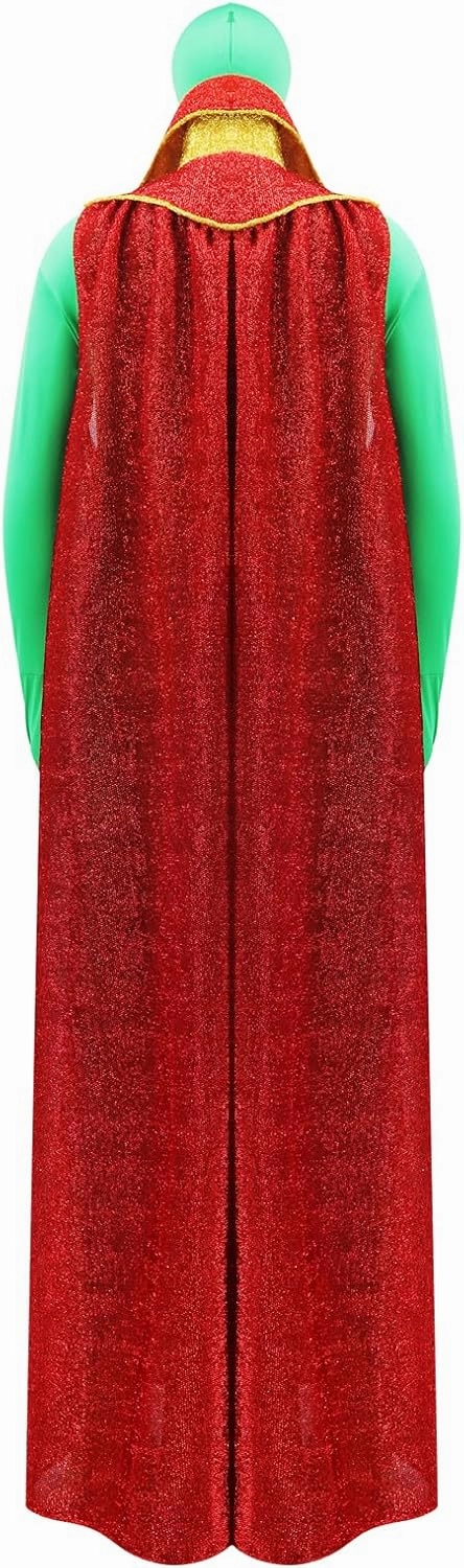 Martian Costume Mens Green Alien Cosplay Bodysuit with Cloak Full Body Greenman Suit for Adult Halloween Fancy Dress