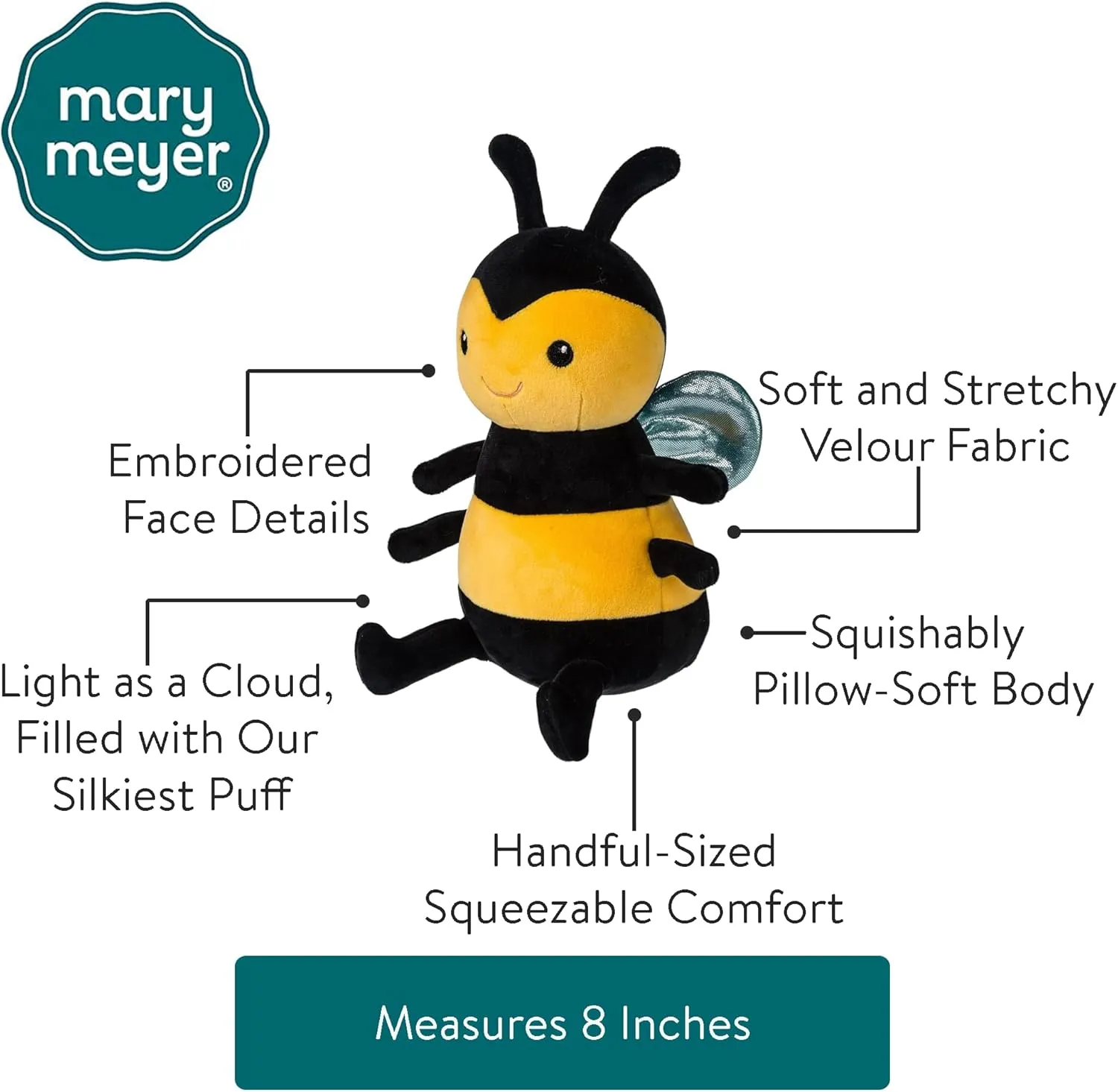 Mary Meyer Stuffed Animal Smootheez Pillow-Soft Toy, 8-Inches, Bee