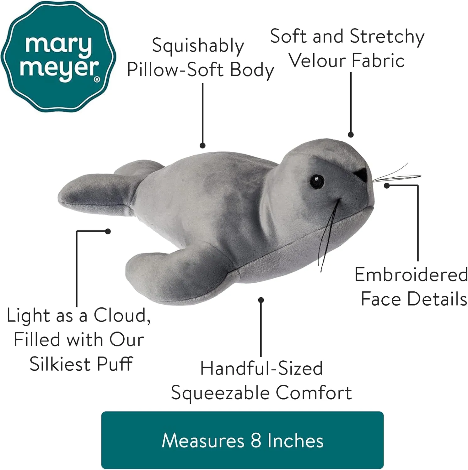 Mary Meyer Stuffed Animal Smootheez Pillow-Soft Toy, 8-Inches, Seal