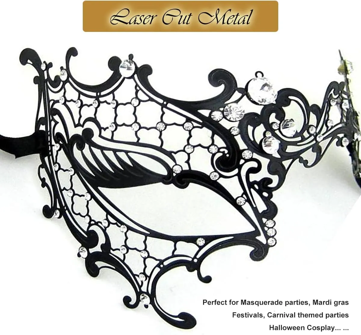 Masquerade Mask for Women Shiny Rhinestone Venetian Party Prom Ball Metal Mask