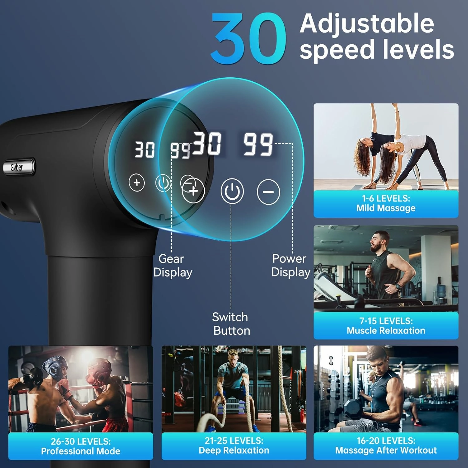 Massage Gun, Massage Gun Deep Tissue, Handheld Back Massager for Athletes, Percussion Muscle Massager with 6 Attachments & 30 Speed（Black）