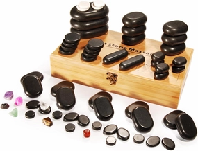 Master Massage 60-Piece Deluxe Hot Stone Set Including Basalt Volcano Rocks, Marble Cold Stones, and Chakra Balancing Tools - Ultimate All-in-One Package Kit for Hot Stone Massage Therapy