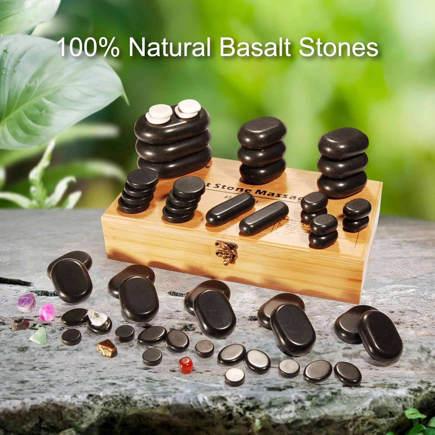 Master Massage 60-Piece Deluxe Hot Stone Set Including Basalt Volcano Rocks, Marble Cold Stones, and Chakra Balancing Tools - Ultimate All-in-One Package Kit for Hot Stone Massage Therapy