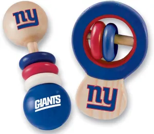 MasterPieces NFL New York Giants Natural Wood, Non-Toxic, BPA, Phthalates, & Formaldehyde Free, Baby Rattle Set, 2 Pieces