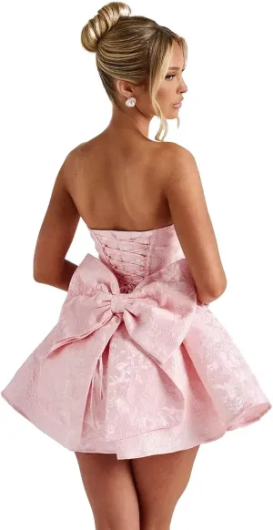 Maxianever 2025 Strapless Homecoming Dresses for Teens Short Satin Jacquard Mini A-Line Prom Cocktail Gowns