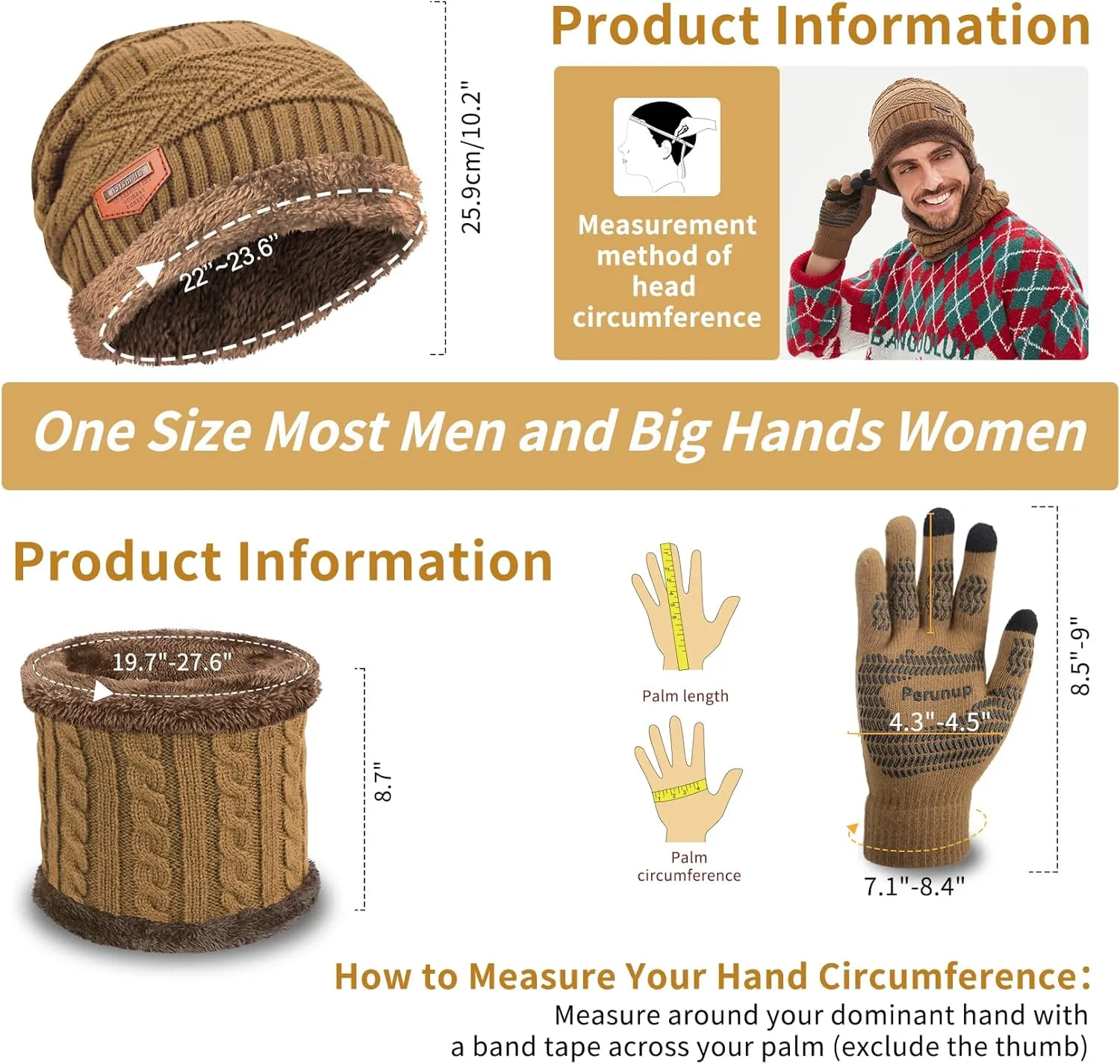 MAYLISACC Winter Knit Beanie Hat Neck Warmer Scarf and Touch Screen Gloves Set 3 Pcs Fleece Lined Skull Cap for Men Women