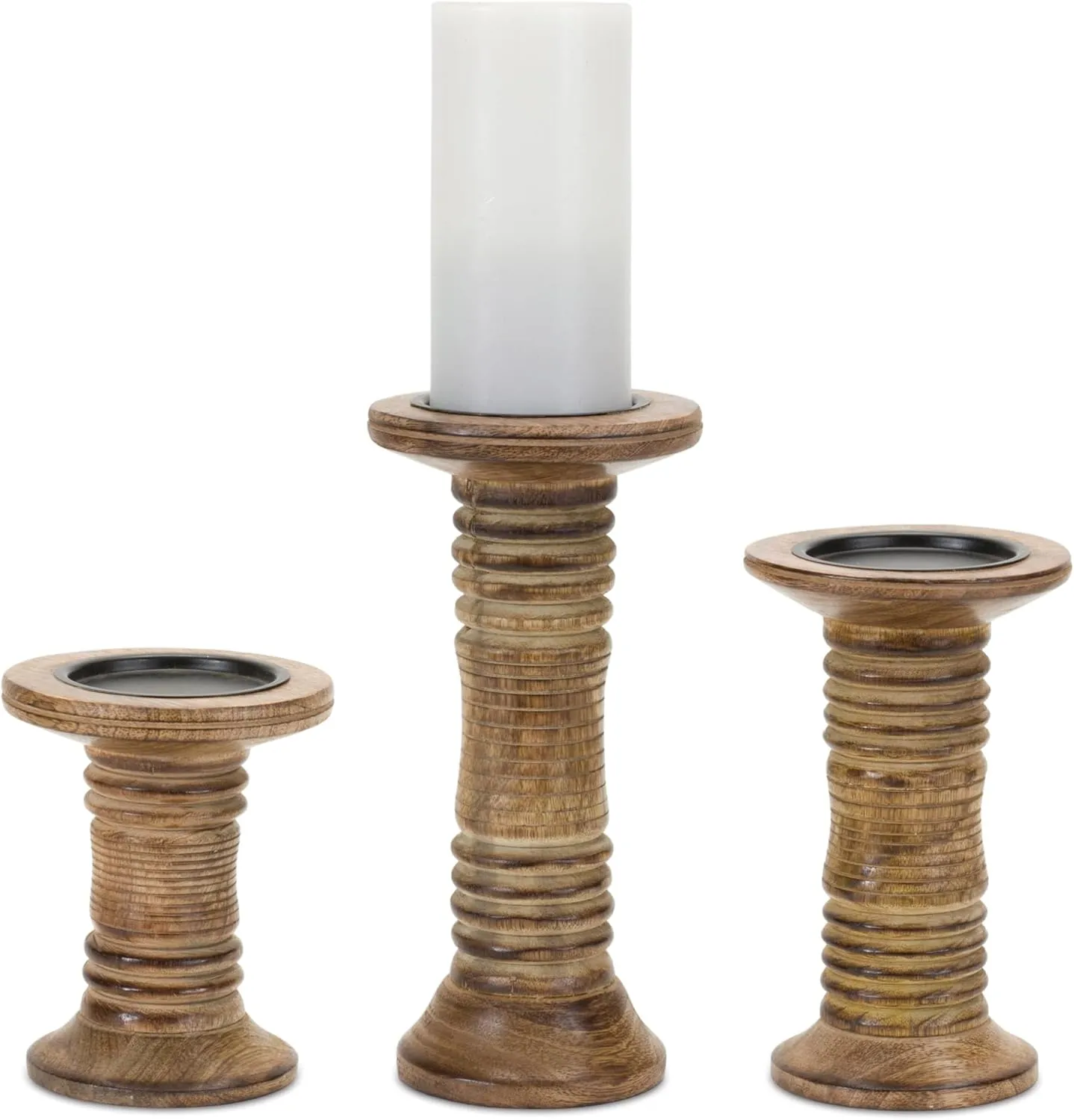 Melrose International Natural Mango Wood Candle Holder (Set of 3)