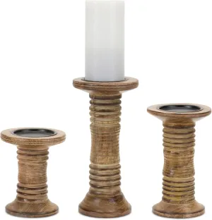 Melrose International Natural Mango Wood Candle Holder (Set of 3)