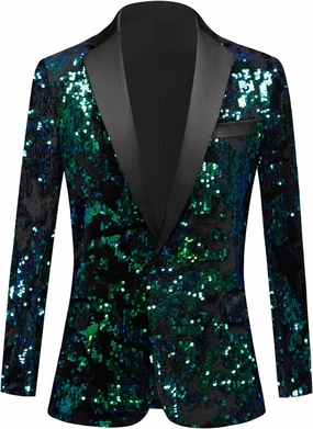 Men Stylish Blazer Suit Colorful Shiny Sequins Clothes Lapel Slim Fit Jacket Costume Homme Stage