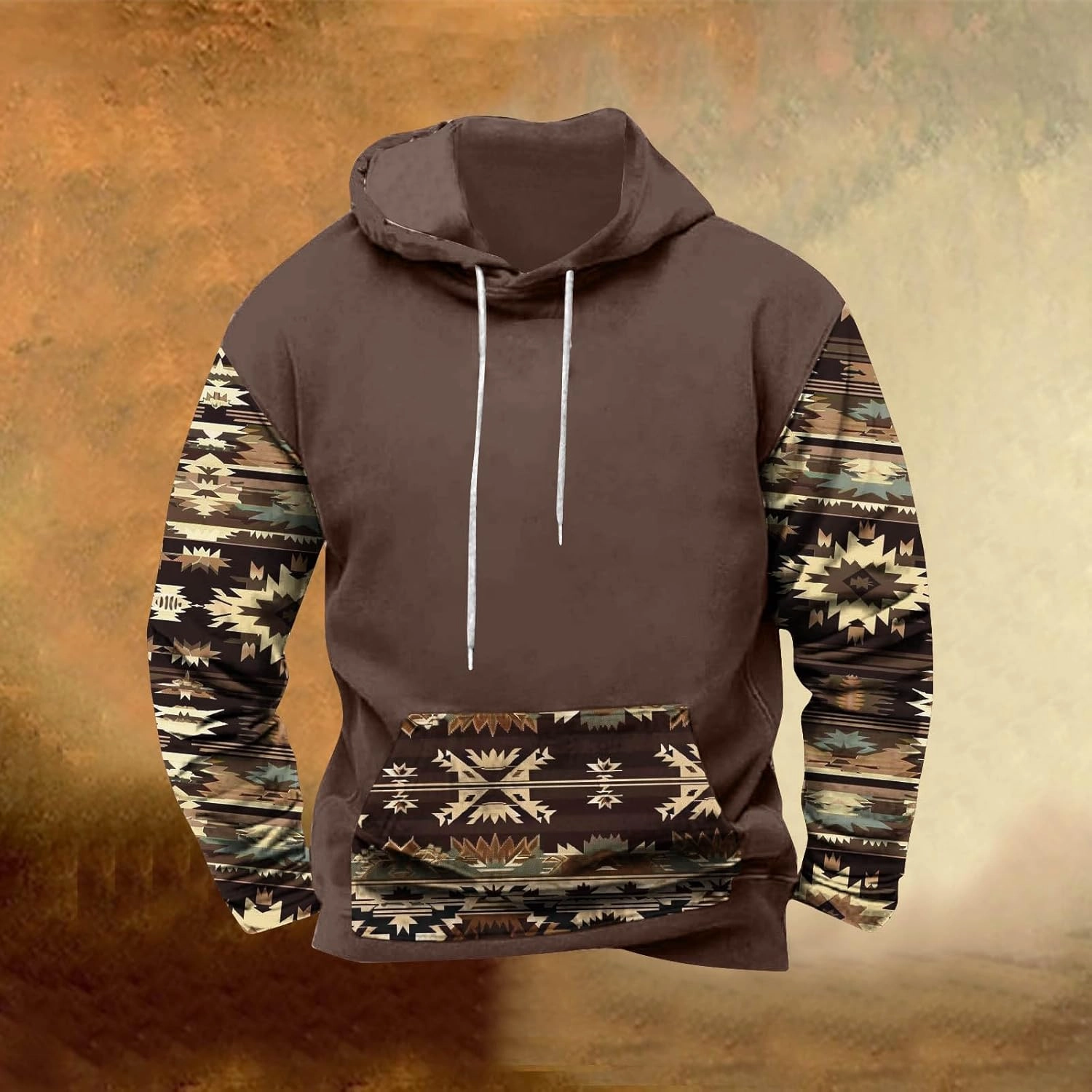 Men Sweatshirts Western Aztec Long Sleeve Hoodie Drawstraing Big and Tall Vintage Casual Pullover Tops