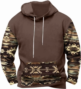Men Sweatshirts Western Aztec Long Sleeve Hoodie Drawstraing Big and Tall Vintage Casual Pullover Tops